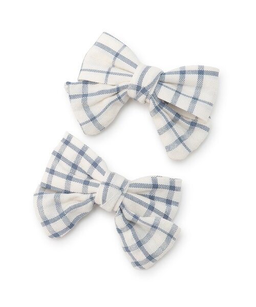 petit main（プティマイン）の「チェックリボンヘアクリップ2P/L（バレッタ/ヘアクリップ・キッズ・ピンク/ブルー・F）」の2枚目の写真