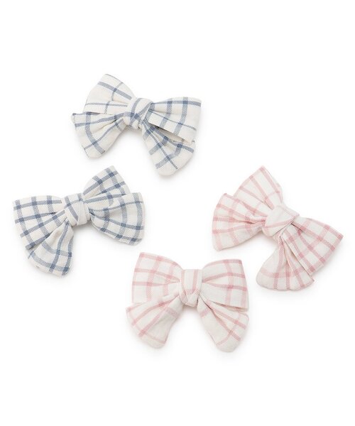 petit main（プティマイン）の「チェックリボンヘアクリップ2P/L（バレッタ/ヘアクリップ・キッズ・ピンク/ブルー・F）」の3枚目の写真