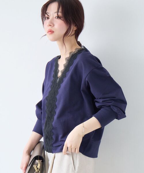 le.coeur blanc（ルクールブラン）の「レースデザインスウェットプルオーバー（スウェット・レディース・ネイビー/グレー・38）」の5枚目の写真