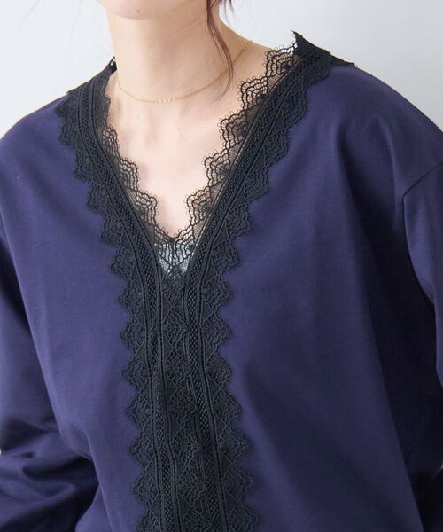 le.coeur blanc（ルクールブラン）の「レースデザインスウェットプルオーバー（スウェット・レディース・ネイビー/グレー・38）」の9枚目の写真