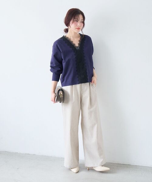 le.coeur blanc（ルクールブラン）の「レースデザインスウェットプルオーバー（スウェット・レディース・ネイビー/グレー・38）」の14枚目の写真