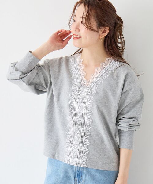 le.coeur blanc（ルクールブラン）の「レースデザインスウェットプルオーバー（スウェット・レディース・ネイビー/グレー・38）」の16枚目の写真