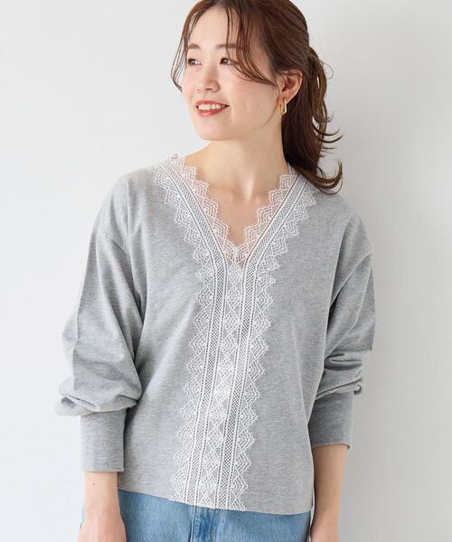 le.coeur blanc（ルクールブラン）の「レースデザインスウェットプルオーバー（スウェット・レディース・ネイビー/グレー・38）」の17枚目の写真