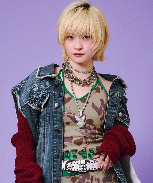 GALFY（ガルフィー）の「GALFY-ハデカモキャミ（キャミソール・レディース・ピンク/カーキ・FREE）」の3枚目の写真