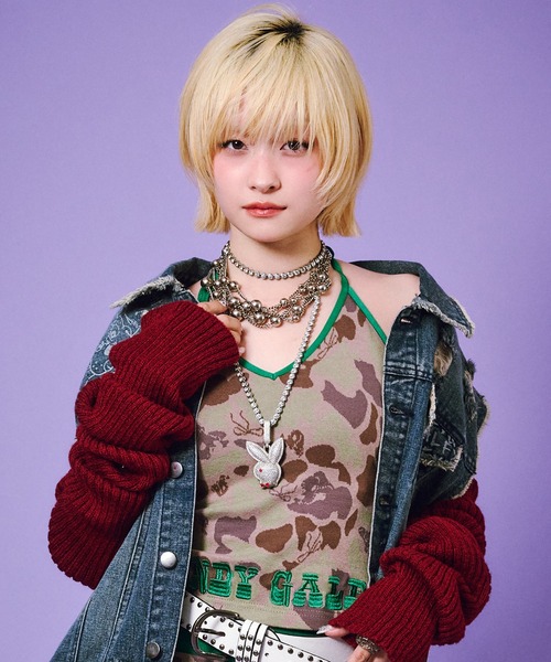GALFY（ガルフィー）の「GALFY-ハデカモキャミ（キャミソール・レディース・ピンク/カーキ・FREE）」の5枚目の写真