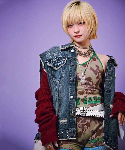 GALFY（ガルフィー）の「GALFY-ハデカモキャミ（キャミソール・レディース・ピンク/カーキ・FREE）」の6枚目の写真