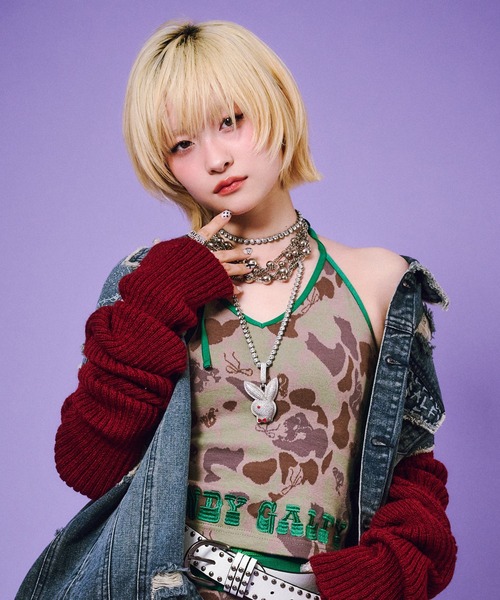 GALFY（ガルフィー）の「GALFY-ハデカモキャミ（キャミソール・レディース・ピンク/カーキ・FREE）」の8枚目の写真