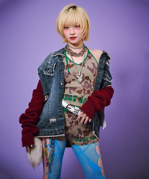 GALFY（ガルフィー）の「GALFY-ハデカモキャミ（キャミソール・レディース・ピンク/カーキ・FREE）」の9枚目の写真