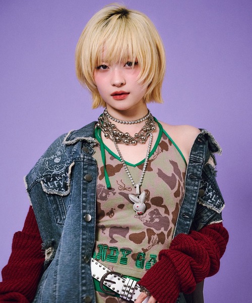 GALFY（ガルフィー）の「GALFY-ハデカモキャミ（キャミソール・レディース・ピンク/カーキ・FREE）」の10枚目の写真