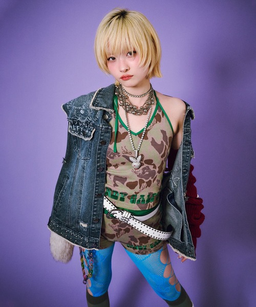 GALFY（ガルフィー）の「GALFY-ハデカモキャミ（キャミソール・レディース・ピンク/カーキ・FREE）」の11枚目の写真