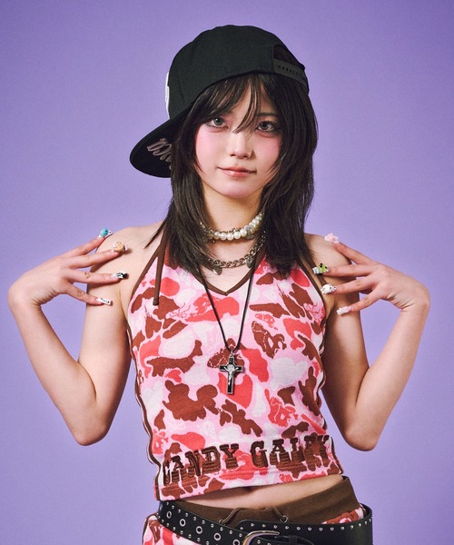 GALFY（ガルフィー）の「GALFY-ハデカモキャミ（キャミソール・レディース・ピンク/カーキ・FREE）」の20枚目の写真