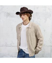 Men Slub Melange Knitted Cardigan, Beige