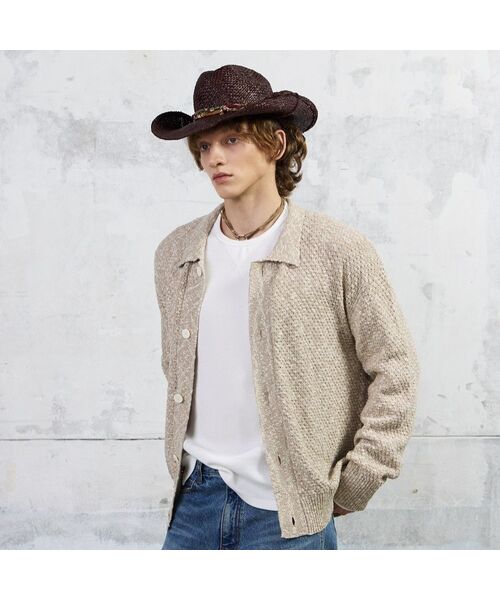 KUME(クメ)の「Men Slub Melange Knitted Cardigan, Beige(ニット/セーター・メンズ・その他・MEDIUM/LARGE)」の1枚目の写真
