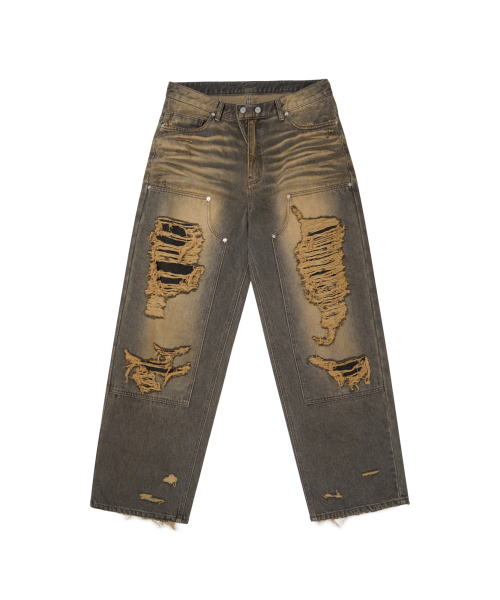 AAKAM(アーカム)の「Destroyed Double Knee Denim Pants (Brown)(デニムパンツ・レディース・その他・1/2)」の2枚目の写真