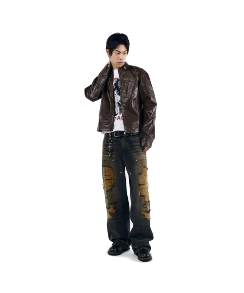 AAKAM(アーカム)の「Destroyed Double Knee Denim Pants (Brown)(デニムパンツ・レディース・その他・1/2)」の14枚目の写真