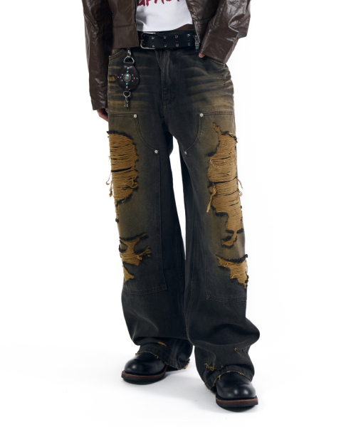 AAKAM(アーカム)の「Destroyed Double Knee Denim Pants (Brown)(デニムパンツ・レディース・その他・1/2)」の15枚目の写真