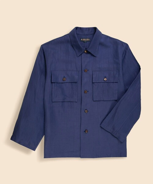 BROOKS BROTHERS(ブルックスブラザーズ)の「リヨセル/リネン ヘリンボーン CPOシャツジャケット(シャツ/ブラウス・メンズ・ネイビー/ベージュ・LARGE/MEDIUM/SMALL/X-LARGE)」の1枚目の写真