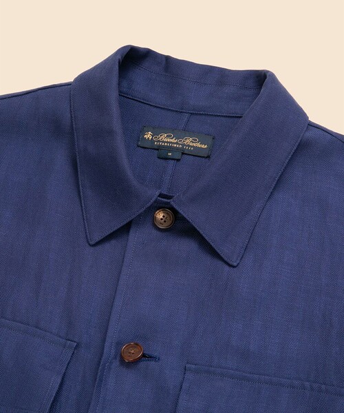 BROOKS BROTHERS(ブルックスブラザーズ)の「リヨセル/リネン ヘリンボーン CPOシャツジャケット(シャツ/ブラウス・メンズ・ネイビー/ベージュ・LARGE/MEDIUM/SMALL/X-LARGE)」の6枚目の写真