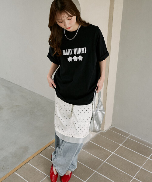 MARY QUANT × PUBLUX/マリークワント ドット柄 刺繍 ロゴ Tシャツ 限定