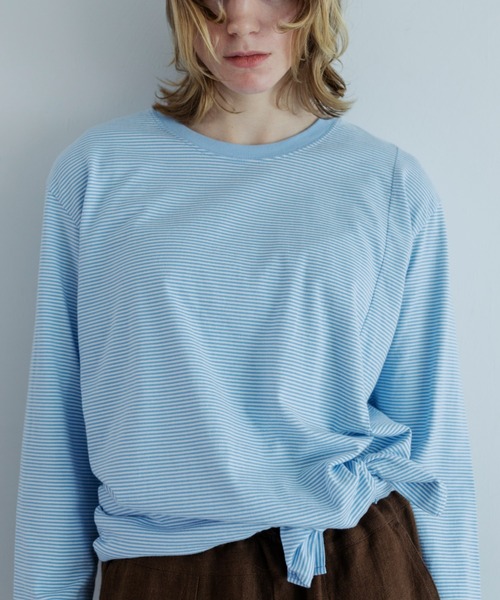 MEYAME/メヤメ] ボーダー スリット ロングスリーブT（Tシャツ