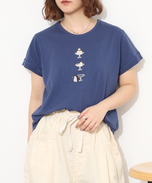 Emago(イマゴ)の「EMAGO プリン刺繍レギュラーT 半袖(Tシャツ/カットソー・レディース・アイボリー/グリーン/ネイビー・FREE)」の19枚目の写真