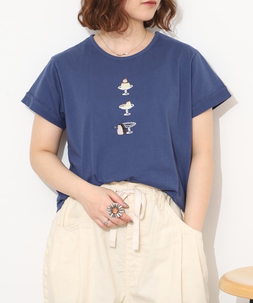 Emago(イマゴ)の「EMAGO プリン刺繍レギュラーT 半袖(Tシャツ/カットソー・レディース・アイボリー/グリーン/ネイビー・FREE)」の20枚目の写真