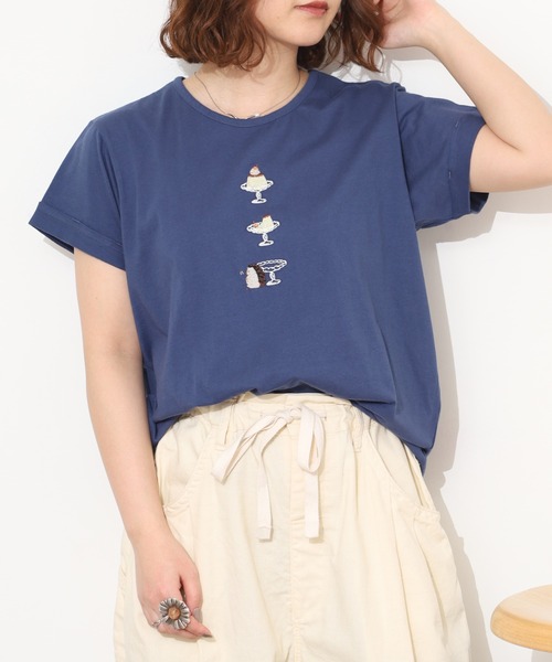 Emago(イマゴ)の「EMAGO プリン刺繍レギュラーT 半袖(Tシャツ/カットソー・レディース・アイボリー/グリーン/ネイビー・FREE)」の21枚目の写真