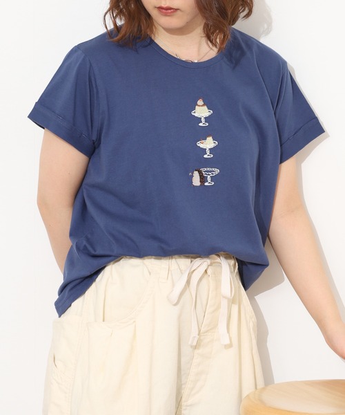 Emago(イマゴ)の「EMAGO プリン刺繍レギュラーT 半袖(Tシャツ/カットソー・レディース・アイボリー/グリーン/ネイビー・FREE)」の22枚目の写真