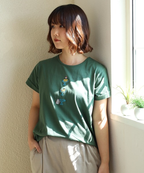 Emago(イマゴ)の「EMAGO プリン刺繍レギュラーT 半袖(Tシャツ/カットソー・レディース・アイボリー/グリーン/ネイビー・FREE)」の13枚目の写真