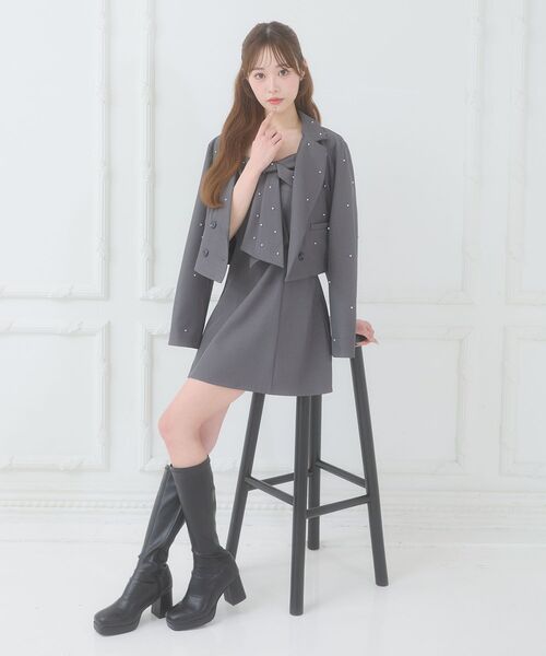 MAJESTIC LEGON(マジェスティックレゴン)の「キラメキリボンミニキャミワンピ(ワンピース・レディース・ブラック/グレー系その他/グレー・MEDIUM)」の6枚目の写真