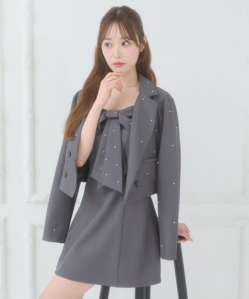 MAJESTIC LEGON(マジェスティックレゴン)の「キラメキリボンミニキャミワンピ(ワンピース・レディース・ブラック/グレー系その他/グレー・MEDIUM)」の7枚目の写真