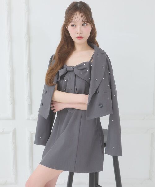 MAJESTIC LEGON(マジェスティックレゴン)の「キラメキリボンミニキャミワンピ(ワンピース・レディース・ブラック/グレー系その他/グレー・MEDIUM)」の8枚目の写真