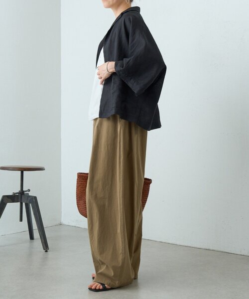 BEARDSLEY(ビアズリー)の「リネンドルマンシャツジャケット(テーラードジャケット・レディース・チャコールグレー/ブラック・FREE)」の15枚目の写真