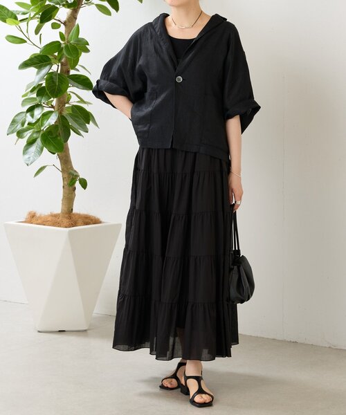 BEARDSLEY(ビアズリー)の「リネンドルマンシャツジャケット(テーラードジャケット・レディース・チャコールグレー/ブラック・FREE)」の20枚目の写真