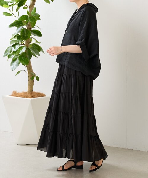 BEARDSLEY(ビアズリー)の「リネンドルマンシャツジャケット(テーラードジャケット・レディース・チャコールグレー/ブラック・FREE)」の21枚目の写真