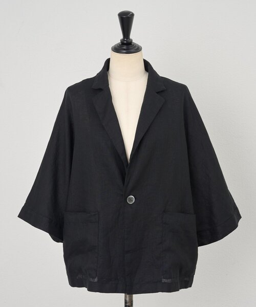 BEARDSLEY(ビアズリー)の「リネンドルマンシャツジャケット(テーラードジャケット・レディース・チャコールグレー/ブラック・FREE)」の22枚目の写真