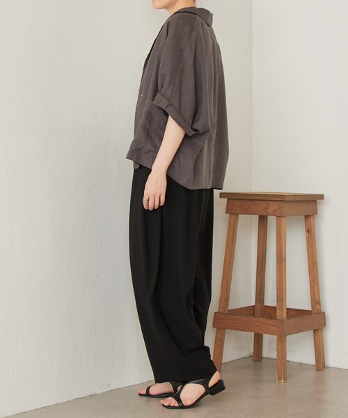 BEARDSLEY(ビアズリー)の「リネンドルマンシャツジャケット(テーラードジャケット・レディース・チャコールグレー/ブラック・FREE)」の7枚目の写真