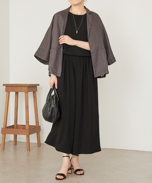 BEARDSLEY(ビアズリー)の「リネンドルマンシャツジャケット(テーラードジャケット・レディース・チャコールグレー/ブラック・FREE)」の9枚目の写真