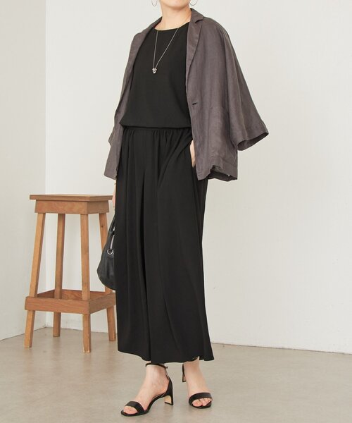 BEARDSLEY(ビアズリー)の「リネンドルマンシャツジャケット(テーラードジャケット・レディース・チャコールグレー/ブラック・FREE)」の10枚目の写真