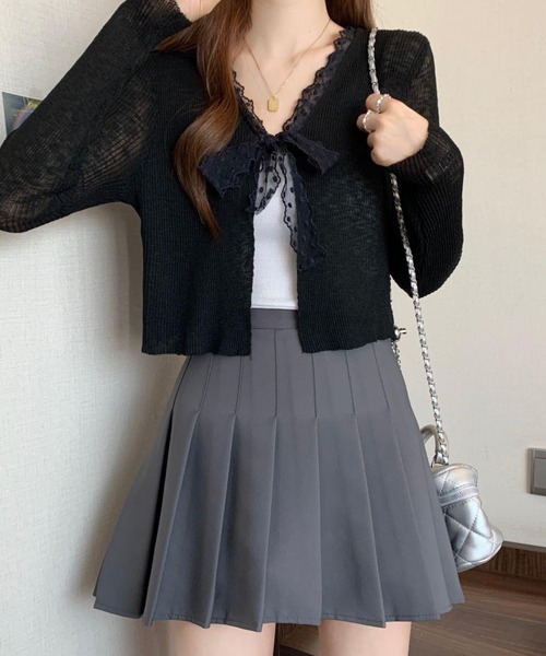 LADY LIKE(レディライク)の「【春夏新作】胸リボンレース付きシアーカーディガン(カーディガン/ボレロ・レディース・ブラック/ホワイト/ライトベージュ・M)」の10枚目の写真