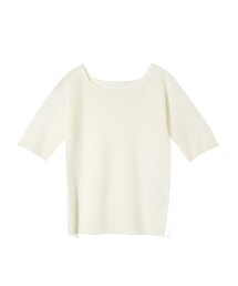 MIDIUMISOLID for Ladies リブスクエアラウンドネックプルオーバー