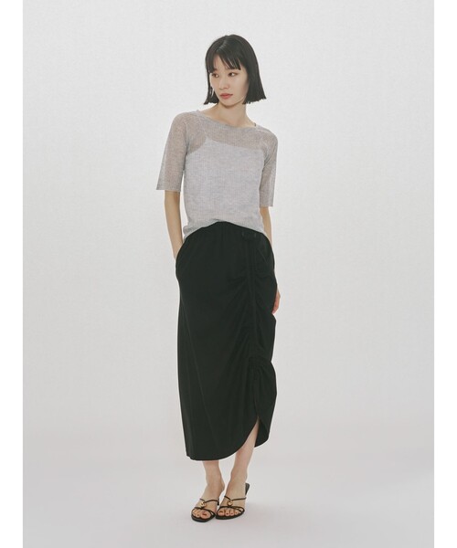 MIDIUMISOLID(ミディウミソリッド)の「MIDIUMISOLID for Ladies リブスクエアラウンドネックプルオーバー(ニット/セーター・レディース・ブラック/アイボリー/ライトグレー・FREE)」の11枚目の写真