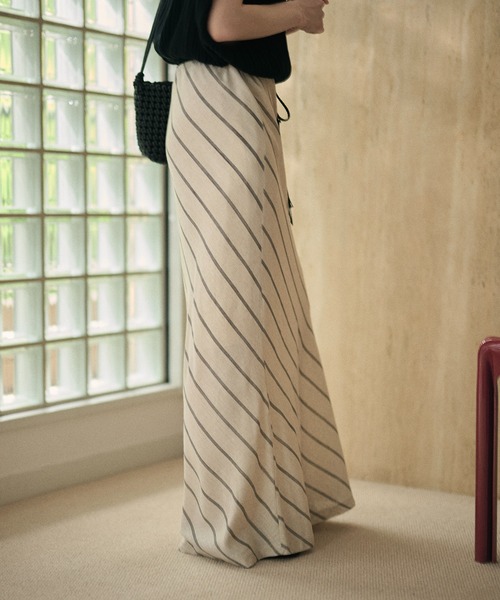 LAULEN(ローレン)の「cotton linen stripe long skirt /コットンリネンストライプ柄ロングスカート(スカート・レディース・ブラック/ベージュ・M/S)」の6枚目の写真