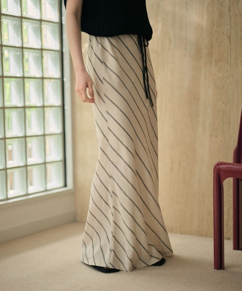 LAULEN(ローレン)の「cotton linen stripe long skirt /コットンリネンストライプ柄ロングスカート(スカート・レディース・ブラック/ベージュ・M/S)」の7枚目の写真