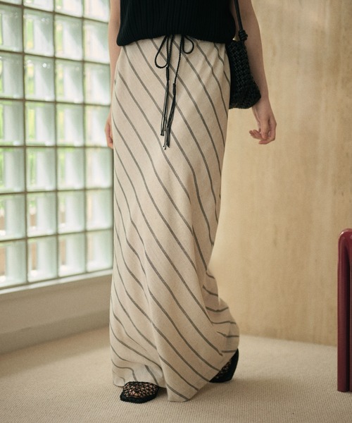 LAULEN(ローレン)の「cotton linen stripe long skirt /コットンリネンストライプ柄ロングスカート(スカート・レディース・ブラック/ベージュ・M/S)」の8枚目の写真