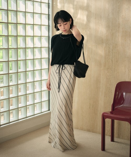 LAULEN(ローレン)の「cotton linen stripe long skirt /コットンリネンストライプ柄ロングスカート(スカート・レディース・ブラック/ベージュ・M/S)」の9枚目の写真