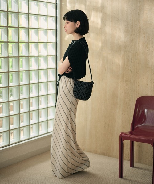 LAULEN(ローレン)の「cotton linen stripe long skirt /コットンリネンストライプ柄ロングスカート(スカート・レディース・ブラック/ベージュ・M/S)」の10枚目の写真
