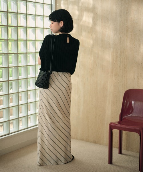 LAULEN(ローレン)の「cotton linen stripe long skirt /コットンリネンストライプ柄ロングスカート(スカート・レディース・ブラック/ベージュ・M/S)」の12枚目の写真