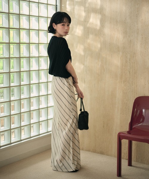 LAULEN(ローレン)の「cotton linen stripe long skirt /コットンリネンストライプ柄ロングスカート(スカート・レディース・ブラック/ベージュ・M/S)」の13枚目の写真