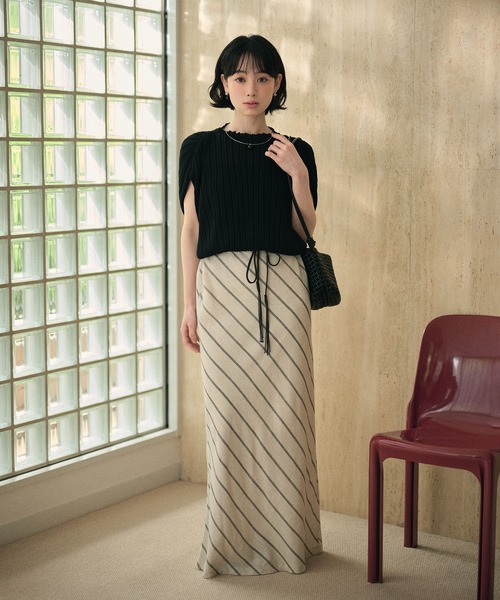 LAULEN(ローレン)の「cotton linen stripe long skirt /コットンリネンストライプ柄ロングスカート(スカート・レディース・ブラック/ベージュ・M/S)」の14枚目の写真